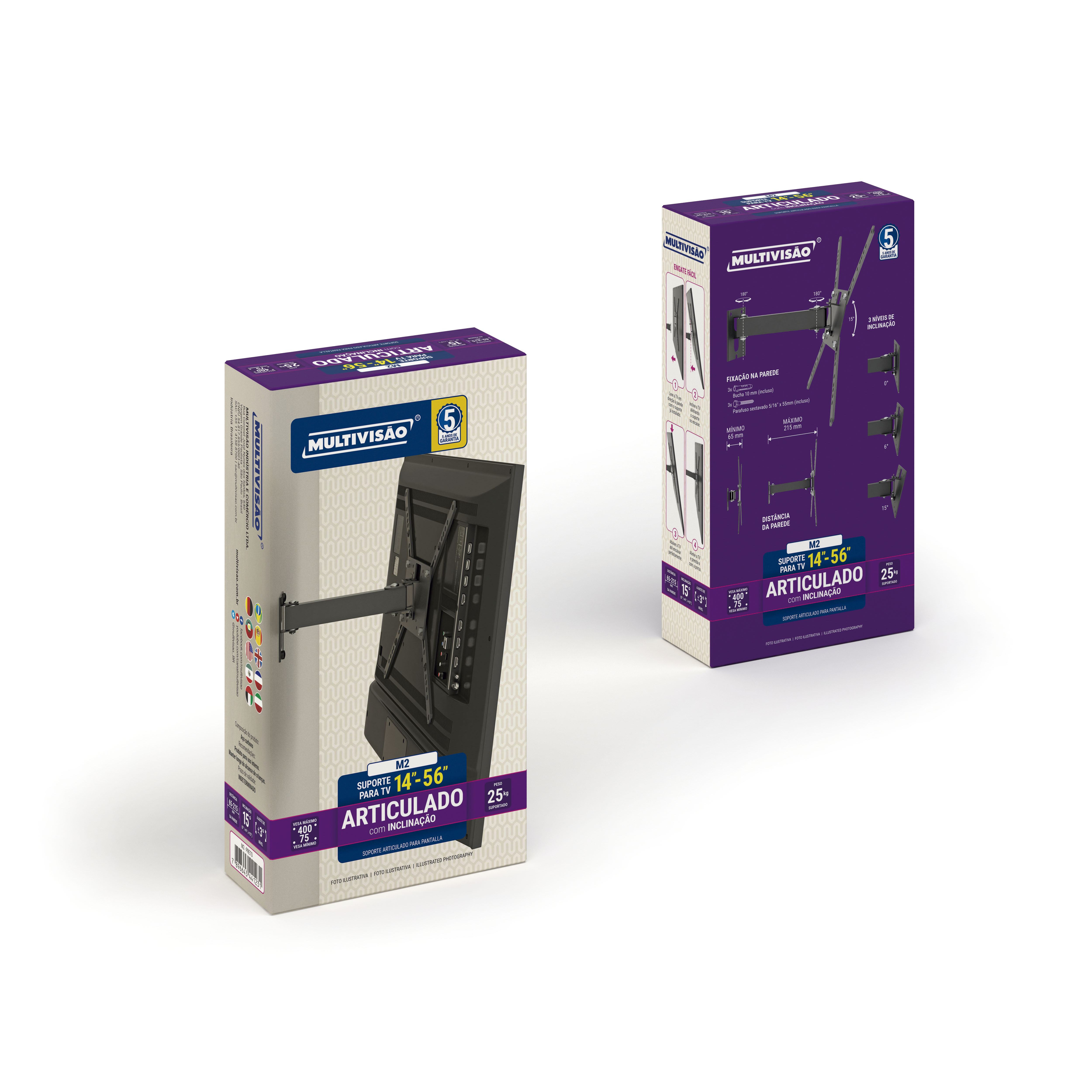 Suporte Biarticulado com Inclinação Tv de 14" a 56" Preto Multivisão - Imagem 2